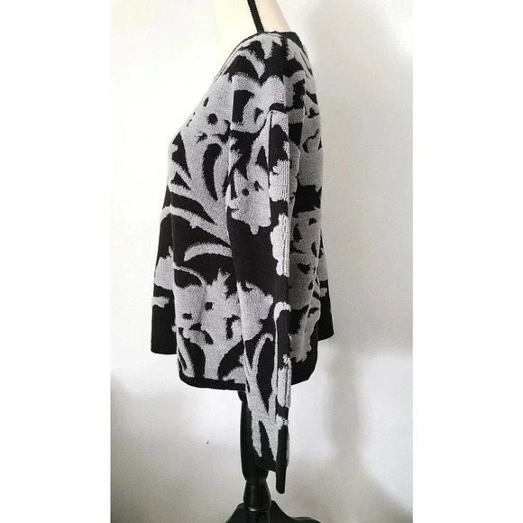 WOMAN'S MAGASCHONI FLORAL WOOL BLEND SWEATER BLACK/GRAY LOOSE FIT SIZE LARGE - Picture 3 of 7